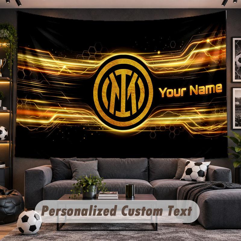Wall Hanging Tapestry Custom NameInter Milan Pattern Personalized Printed Fabric Wall Decor