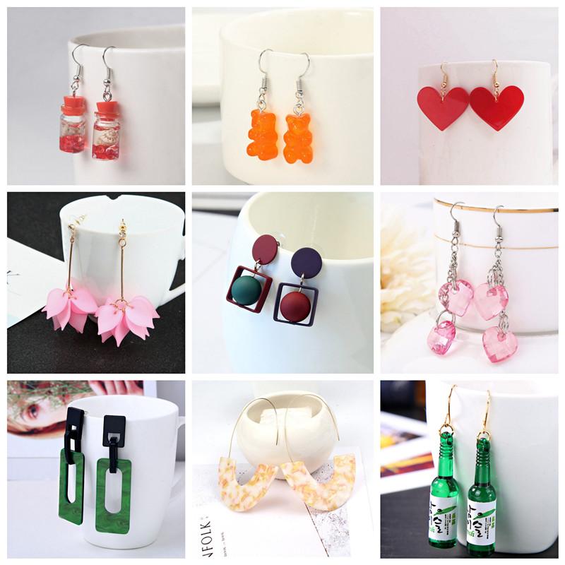 Korean Flower Earrings for Women Acrylic Dangle Earrings Sweet Cute Bear Bottle Pendants Dangle Earrings Lot