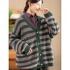 DIMANAF 2025 Winter New Striped Cardigan Jacket Women Sweaters Coat Wadded  Knitting Pockets Sweater