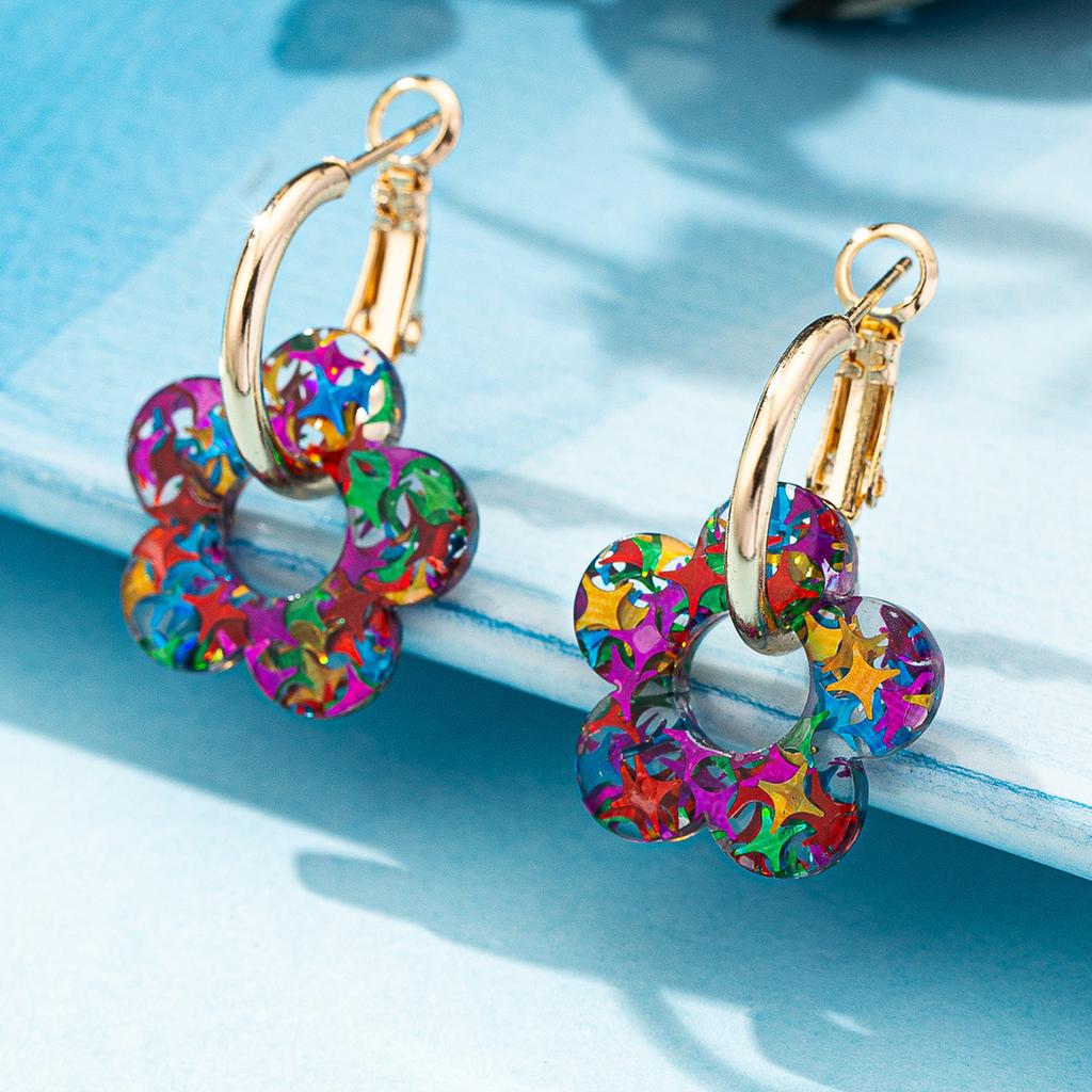 Fashion Exaggerated Flower Earrings Women'S Niche Design Sense Color Temperament Elegant Versatile Earrings