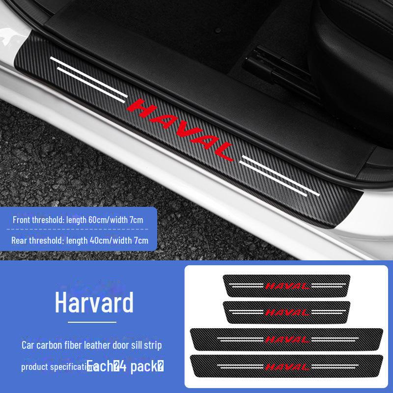 Car Door Sill Protector - Carbon Fiber Leather Anti-Scratch Welcome Pedal with Logo