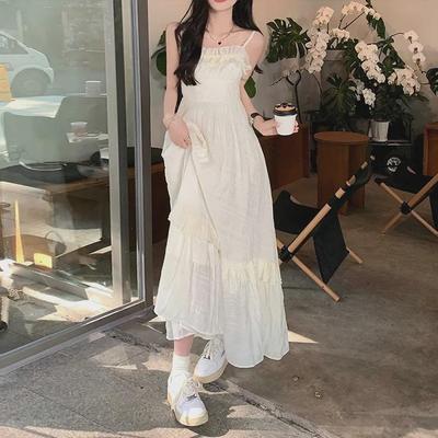 Women's Summer Elegant French Suspender Dress - Sweet First Love Style with Ear-Shaped Waist