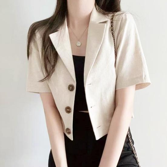 Ženy Letní oblek Kabát Klopa Krátký rukáv Jednořáskové Knoflíky Knoflík Krátký oblek Bunda Jednobarevný Volný střih Business Outwear