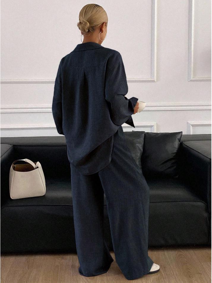 "2026 European & American Casual Cotton-Linen Two-Piece Set: Loose Long-Sleeved Shirt & Pants”
