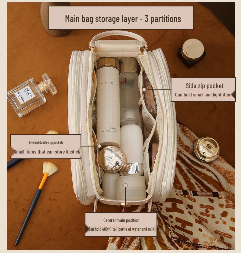 Double-Layer PU Travel Cosmetic Bag with Large Capacity