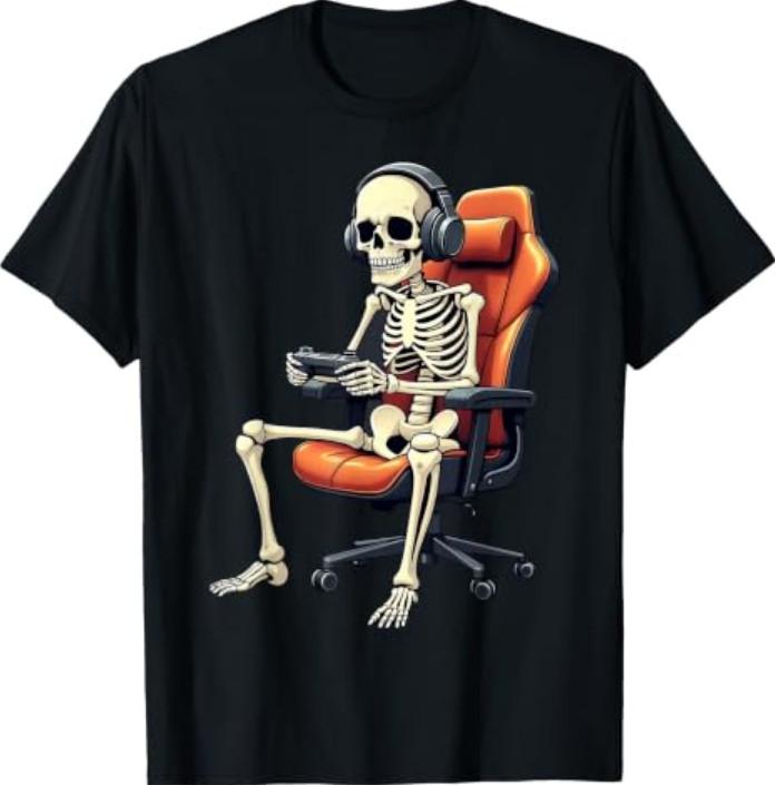 Halloween Skeleton Gamer Video Gaming Men Women T-Shirt