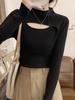 Women's Black Hollow Out Half-High Neck Sweater - Autumn/Winter Trendy, Versatile Knit Base Layer