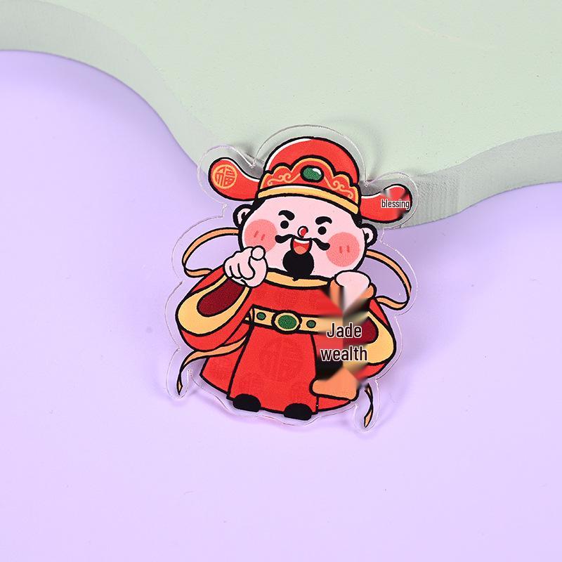 Custom God of Wealth Acrylic Refrigerator Magnet - Trendy Cartoon Design for Home Décor
