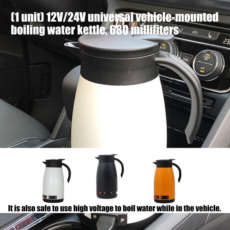 12V 24V Car Electric Kettle 680ml Fast Boil Heating Cup Heated Water Cup For Long Journeys Commuting Convenience
