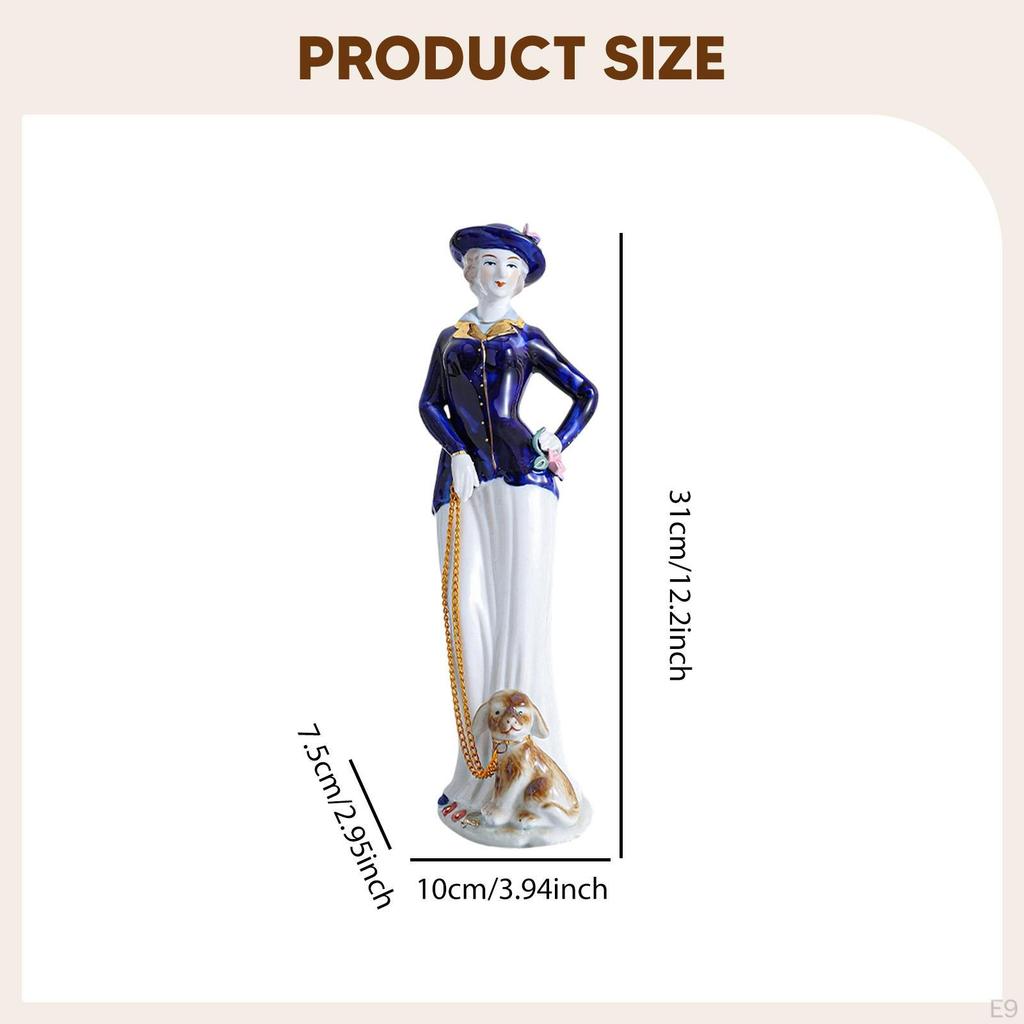 Ceramic Lady and Dog Statue Girl Figurine Collection Elegant for Cabinet Living Room