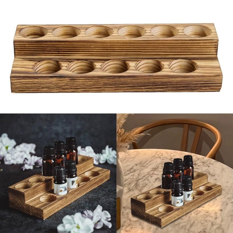 Distressed Wood Cosmetic Display Stand with 11 Slot for Essential Oils Nail Polishes and Lipsticks Storage Organization