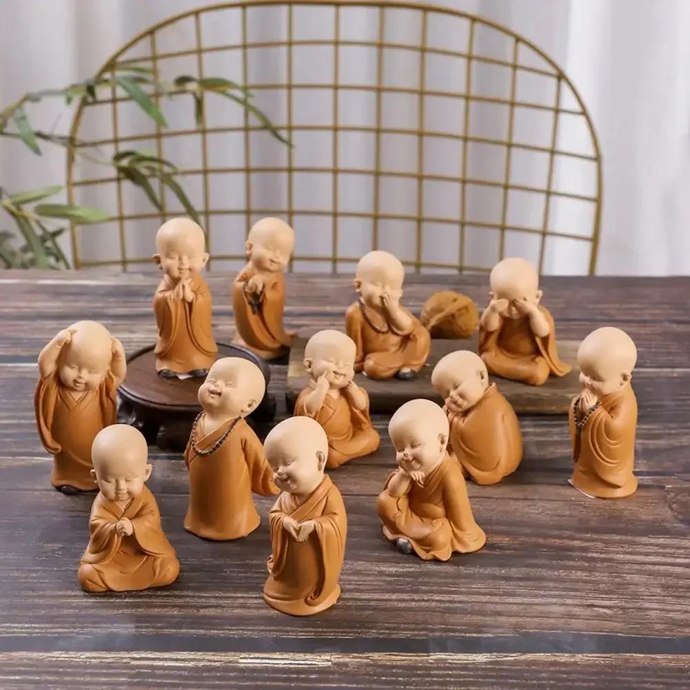 Drăguț călugăr mic statui figurine religie Buddha rășină artizanat birou miniaturi ornamente accesorii auto interior decorare