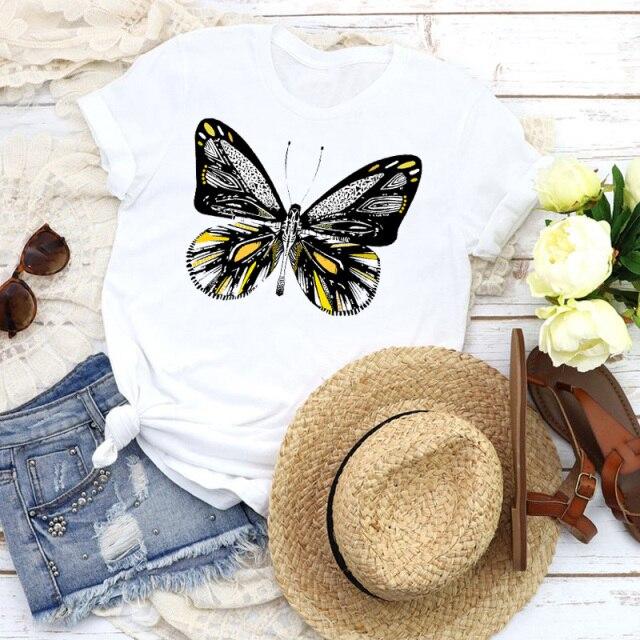 Mariposa Camiseta Con Estampado Floral Blusas De Mariposas Shein