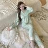 1011 New Ice and Snow Silk Pajamas Women's National Style New Chinese Long-sleeved Trousers Plain and Elegant High-end Loungewear Can Be Worn Outside
