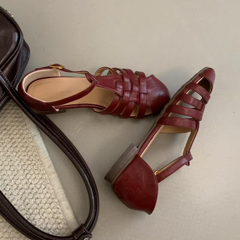 Fashion SUOJIALUN 2025 Autumn Women Flat Sandal Shoes New Brand Hollow Out Close Toe Ladies Dress Slingback Shoes Flat Heel Dress Slide