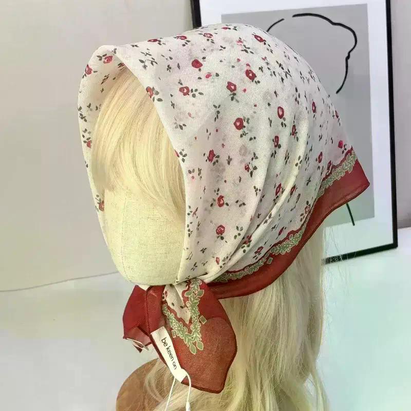 Vintage Floral Headscarf Women Bandana Head Wrap Hair Clips Headwear Summer Travel Beach Hair Accessories