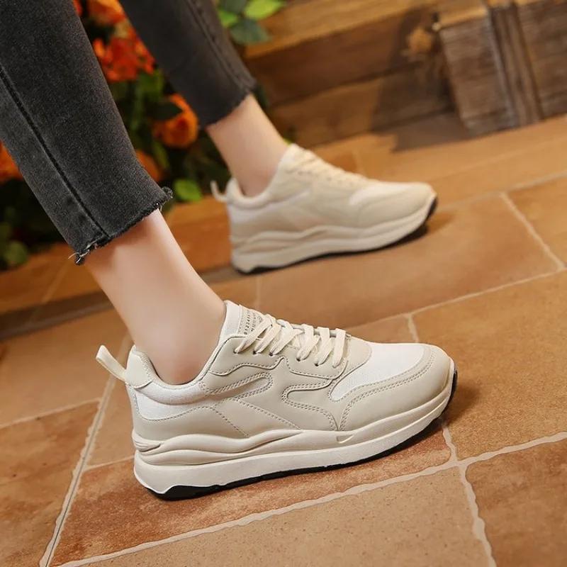 

Мода 2024 года, новые туфли с толстой подошвой и круглым носком, дизайнерские туфли со звездами, универсальные туфли в стиле Гонконга, повседневные туфли на высоком каблуке Zapatillas De Mujer 35 бежевый