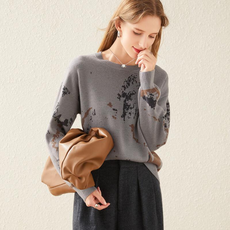 TUHUANG Women's Thickened Pure Wool Round Neck Sweater