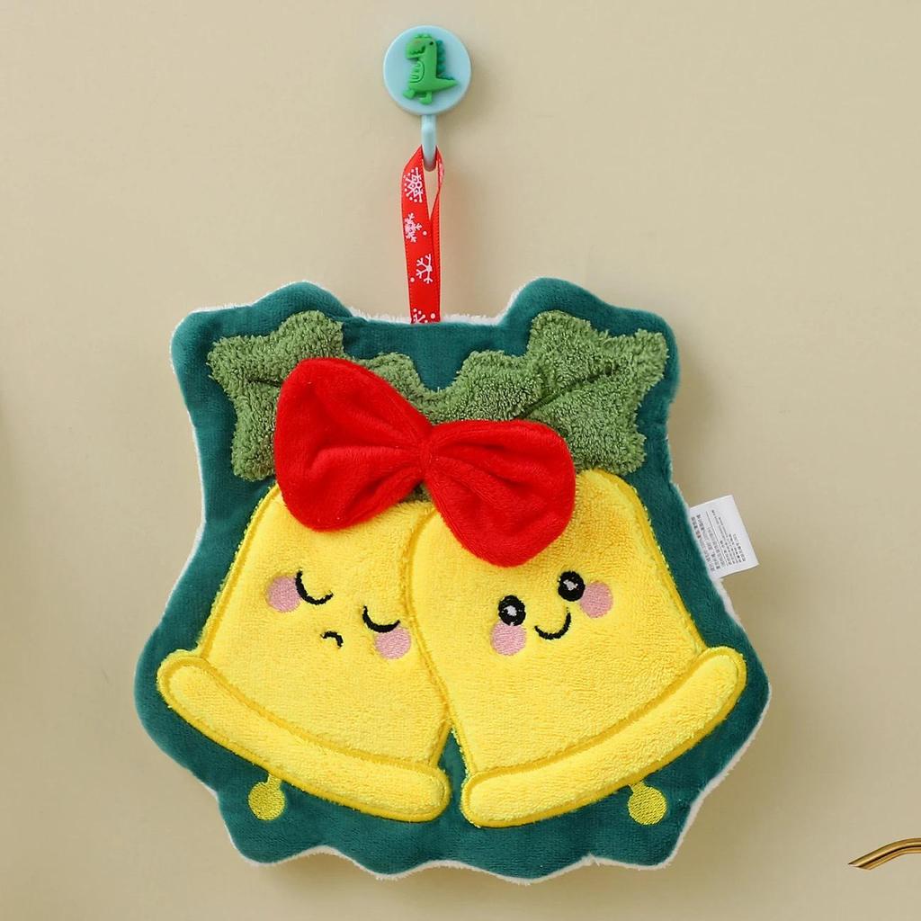 Adorable Christmas Hangable Absorbent Hand Towel - Thick Cartoon Washcloth for Bathroom and Kitchen