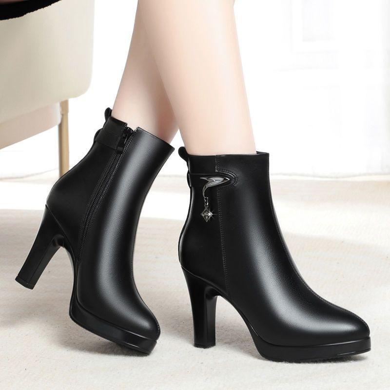 Women Fashion Chunky Heel Ankle Boots,Platform Chelsea Martin Boots with Easy Back Zipper 35
