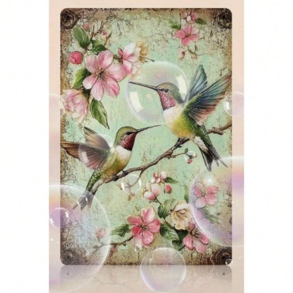 Vintage Hummingbirds Metal Wall Art Rustic Floral Decor 8x12 Inch Canvas