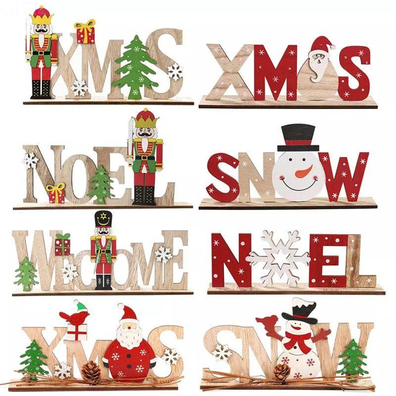 Decor Christmas Wooden Table Desktop Sign Xmas Gifts New Year Home Ornaments