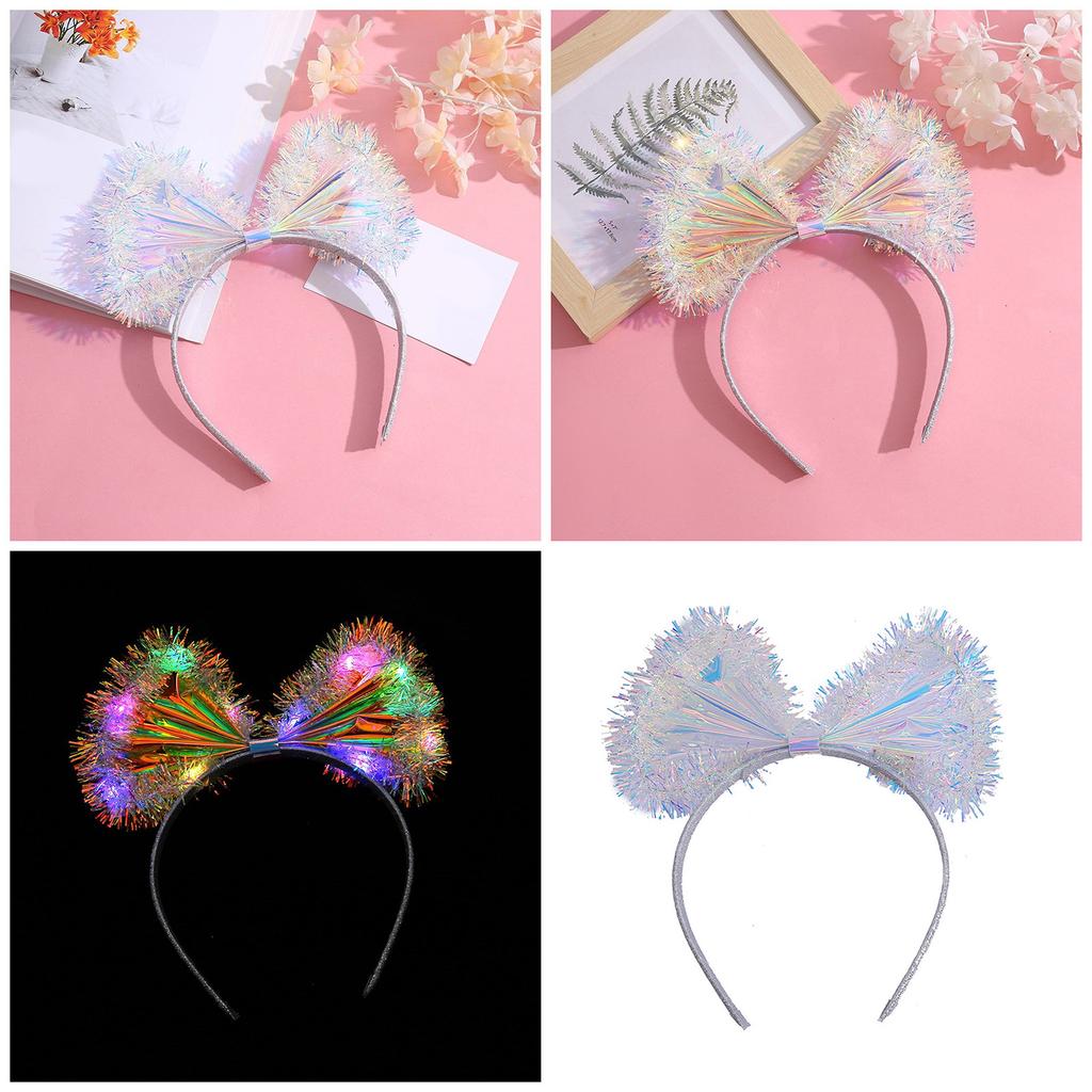Shinning Tinsel Colorful Film Bowknot Hairband Music Concerts Headband for Teens Adult Party Performances Hair Supplies