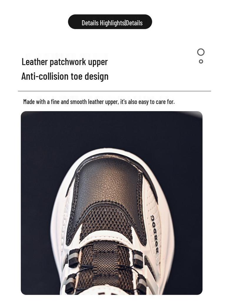 Babudou 2024 Spring Kids' Leather Sports Shoes with Rotating Button for Boys & Girls