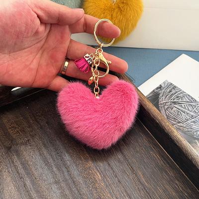 Cute Plush Heart Pendant Key Chains With Small Tassel Pompom Keyring Keychain For Women Fashion Bag Charms Ornaments Gifts