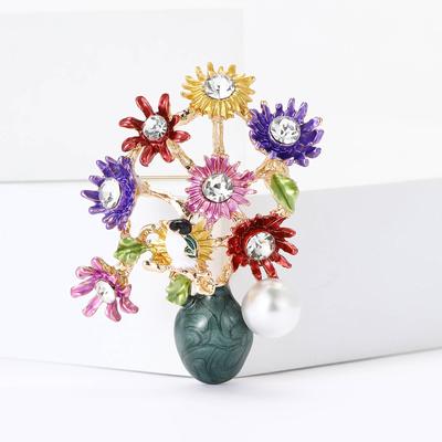 Court Retro Alloy Enamel Sunflower Brooch High-End Temperament Women'S Clothing Corsage Jewelry Pin