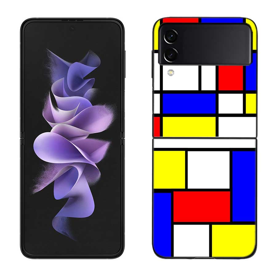 

TOPLBPCS Mondrian Grid Phone Case For Samsung Z Flip 7 6 5G Galaxy Z Flip 5 4 3 Black Hard Cell Cover Luxury PC Shell Coque Samsung Z Flip 7 5G
