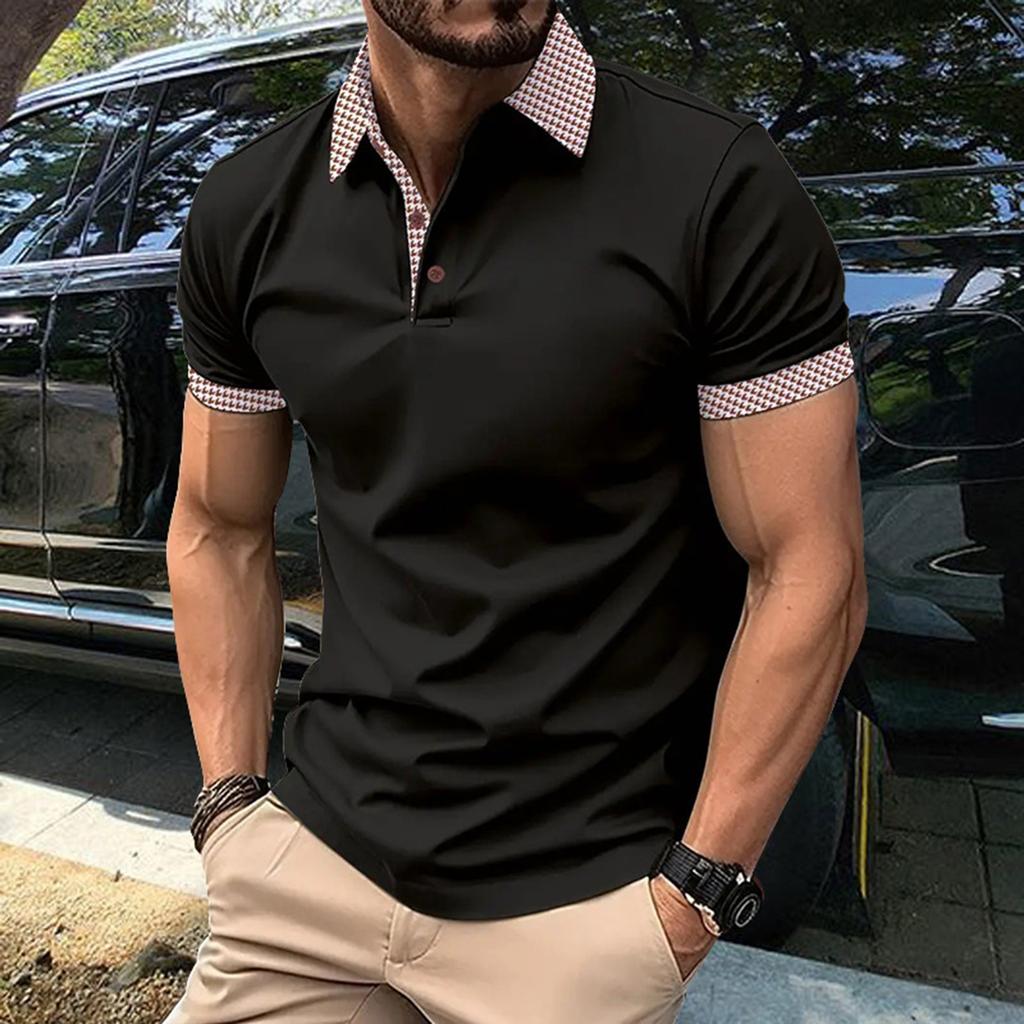 Men's Casual Houndstooth Printed Shirt Men's Short Sleeved Shirt