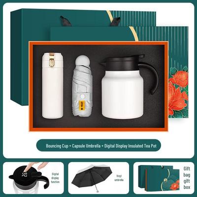 Corporate Gift Box: Insulated Teapot, Smart Thermos & Travel Umbrella