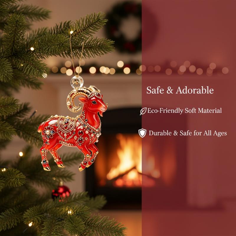 Flat Acrylic Christmas Sheep Ornament Cute Lamb Hanging Pendant for Xmas Tree Holiday Party Home Decoration
