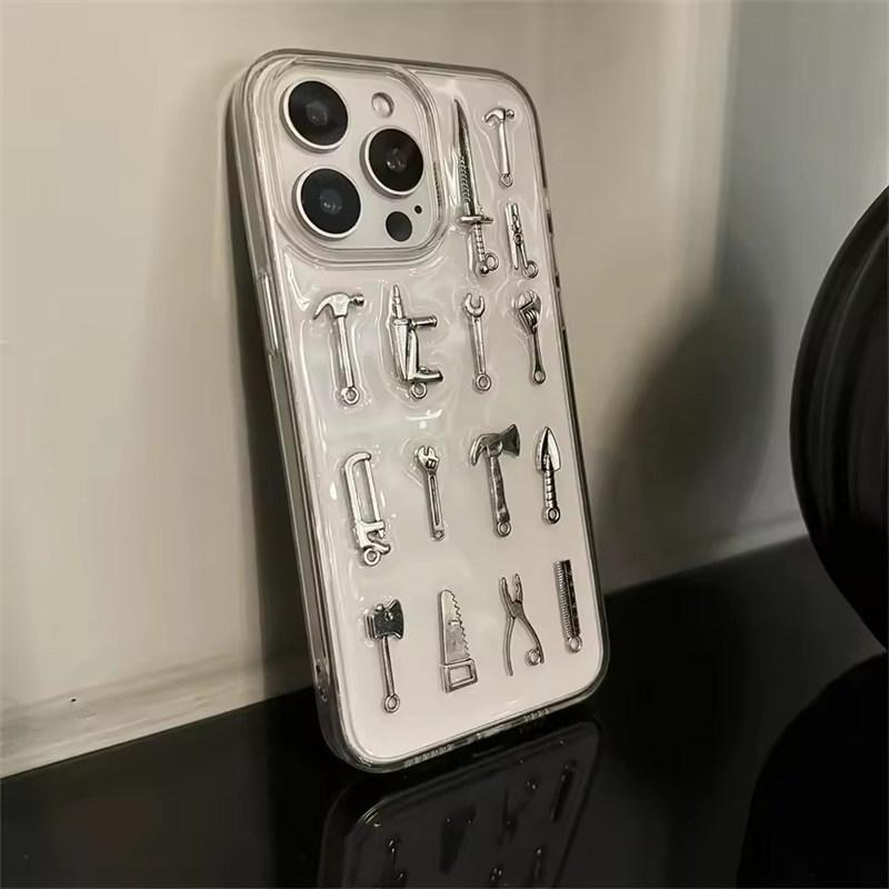 Kreativt Handgjort Gaffel Kniv Genomskinligt Skal För iPhone17 Air 16 15 13 14 12 11 Pro Max Plus X XR XS 7 8 SE2 Epoxi Mjukt Skal