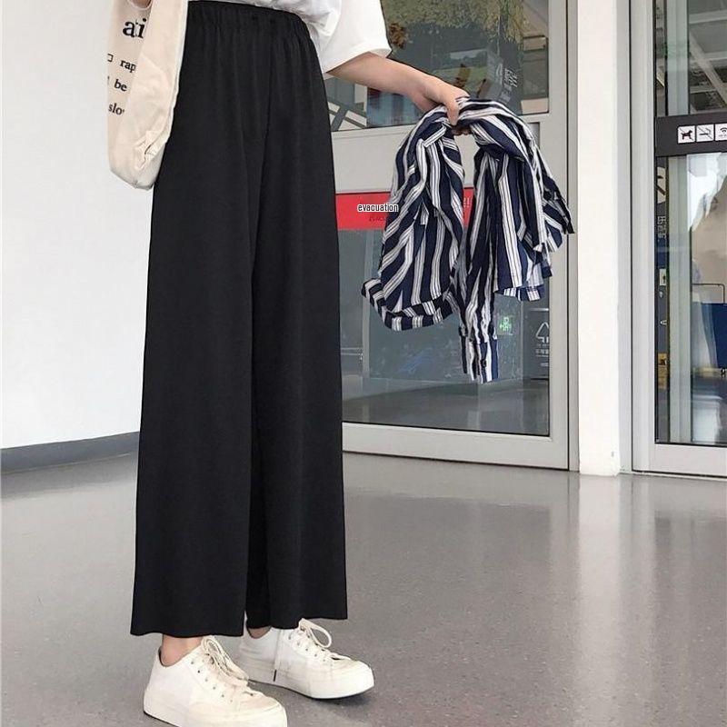 

Women s Trendy Nine-Point Black Wide-Leg Pants - Korean Style, Casual, for Petite Students 3XL (150-165 lbs)