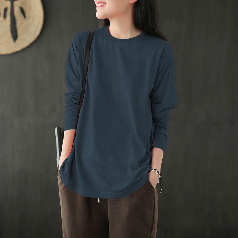 

Топ большого размера тонкий и универсальный, весна и осень новый круглый вырез свободный скрывающий живот повседневная футболка для женщин 4XL серый