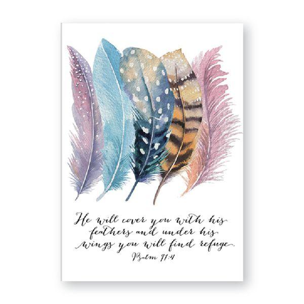 Bible Verse Psalm 91:4 Poster Canvas Art Prints , Birds Feathers Scripture Christian Quotes Canvas Painting Wall Art Home Decor