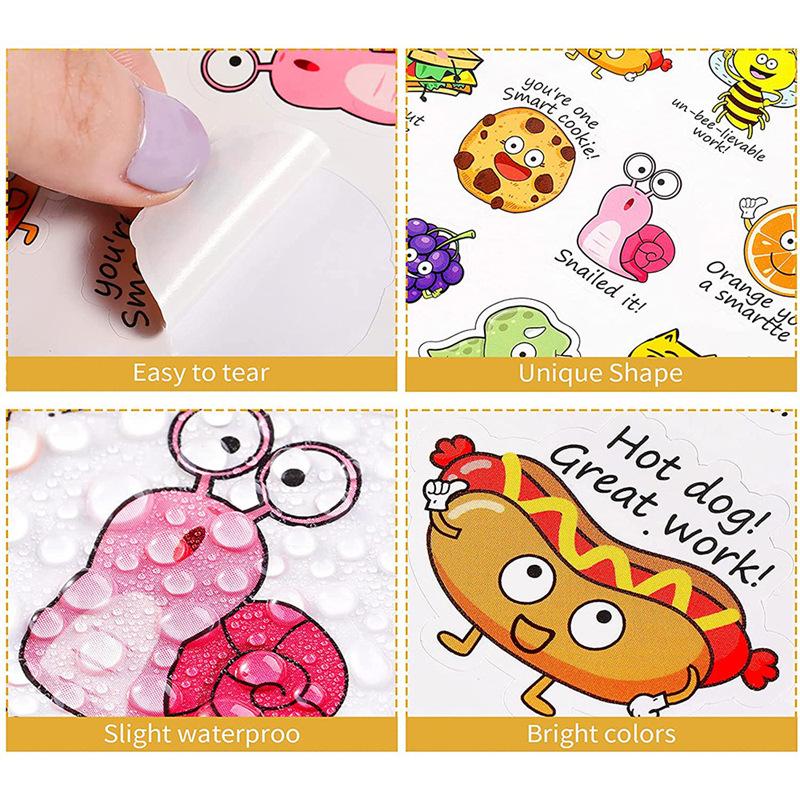 56pcs Mixed English Inspirational Cartoon Sticker Good Job Excellent Cute Animal Stickers Funny Punny Rewards Sticker
