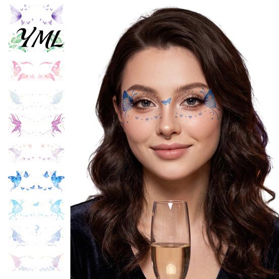 Halloween Face Decoration Glitter Butterfly Stickers, Waterproof Temporary Tattoos for Festival Party Stage Stickers Makeup, Easy Application