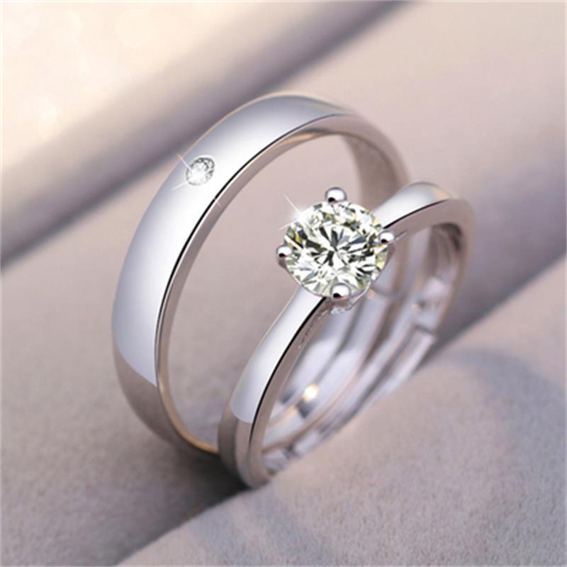 2pcs 925 Silver Couple Rings Zircom For Women Man Exquisite Student Girlfriend Silver Jewelry Accessories Wedding
