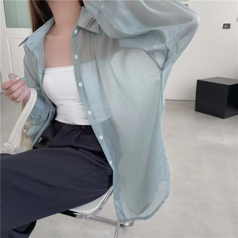 Women's Lightweight Summer Ice-Silk Sun-Protective Shirt with Flowing Drape, Solid-Color Top