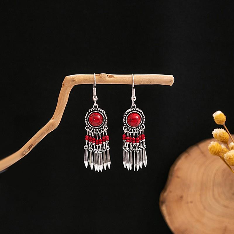 Elegant Bohemian Tassel Stud Earrings - Retro Ethnic Dangle Design