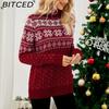 BITCED Autumn/Winter Jacquard Pullover Red Turtleneck Christmas Sweater Snowflake Knit Base Layer