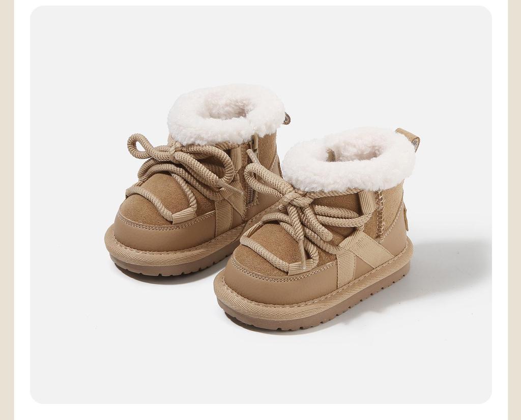 2025 Winter Korean Style Toddler Lace-up Cotton Snow Boots for Boys & Girls - Warm, Velvet-Thickened