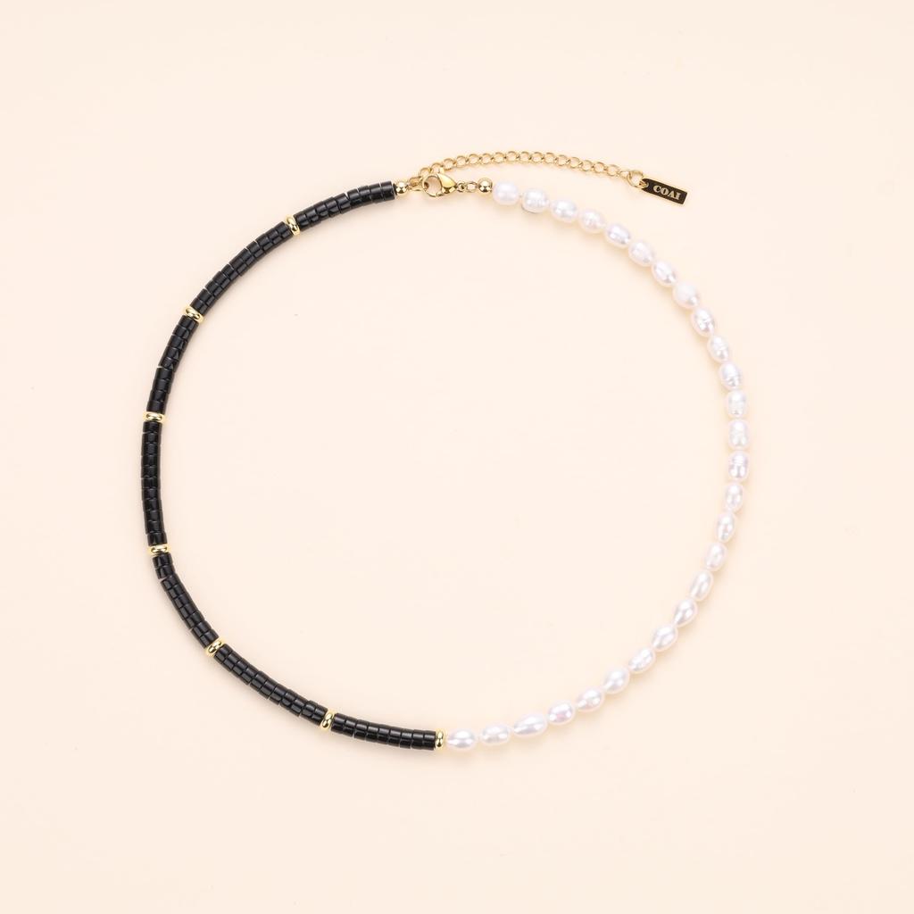 Black Stone Freshwater Pearl Necklace for Women [COAI]