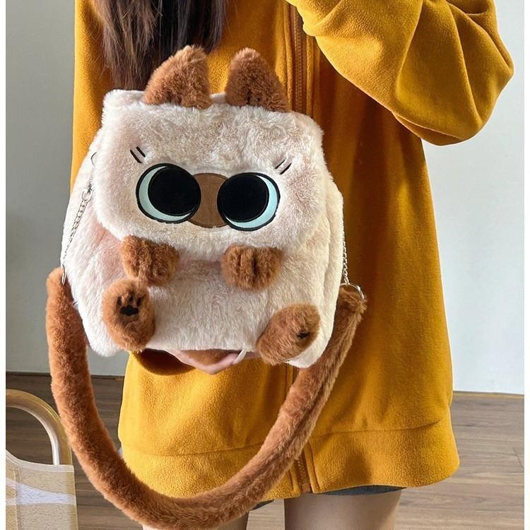 Cat Siamese Plush Backpack Cute Doll Crossbody Bag For Teen Travel School And