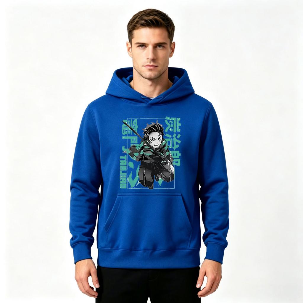 Men Anime Character Print Pullover Hoodie Casual Long Sleeve Streetwear Loose Fit Hooded Sweatshirt for Daily Wear