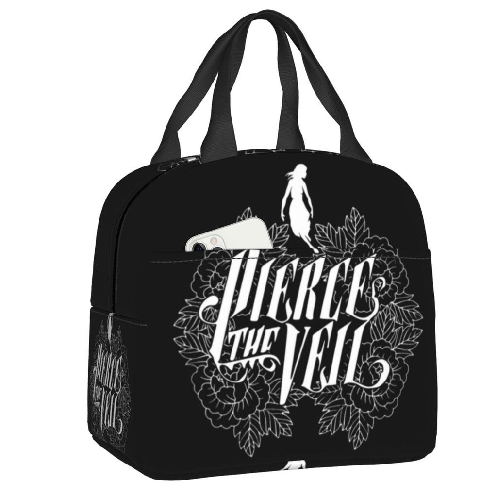 Custom Rock Band Pierce Veil Insulated Lunch Bags for Work School Leakproof Thermal Cooler Lunch Box Women Children