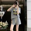 Korean Casual Women's Summer Shorts & Cartoon T-Shirt Set: Loose, Slimming, Short-Sleeve Sportswear